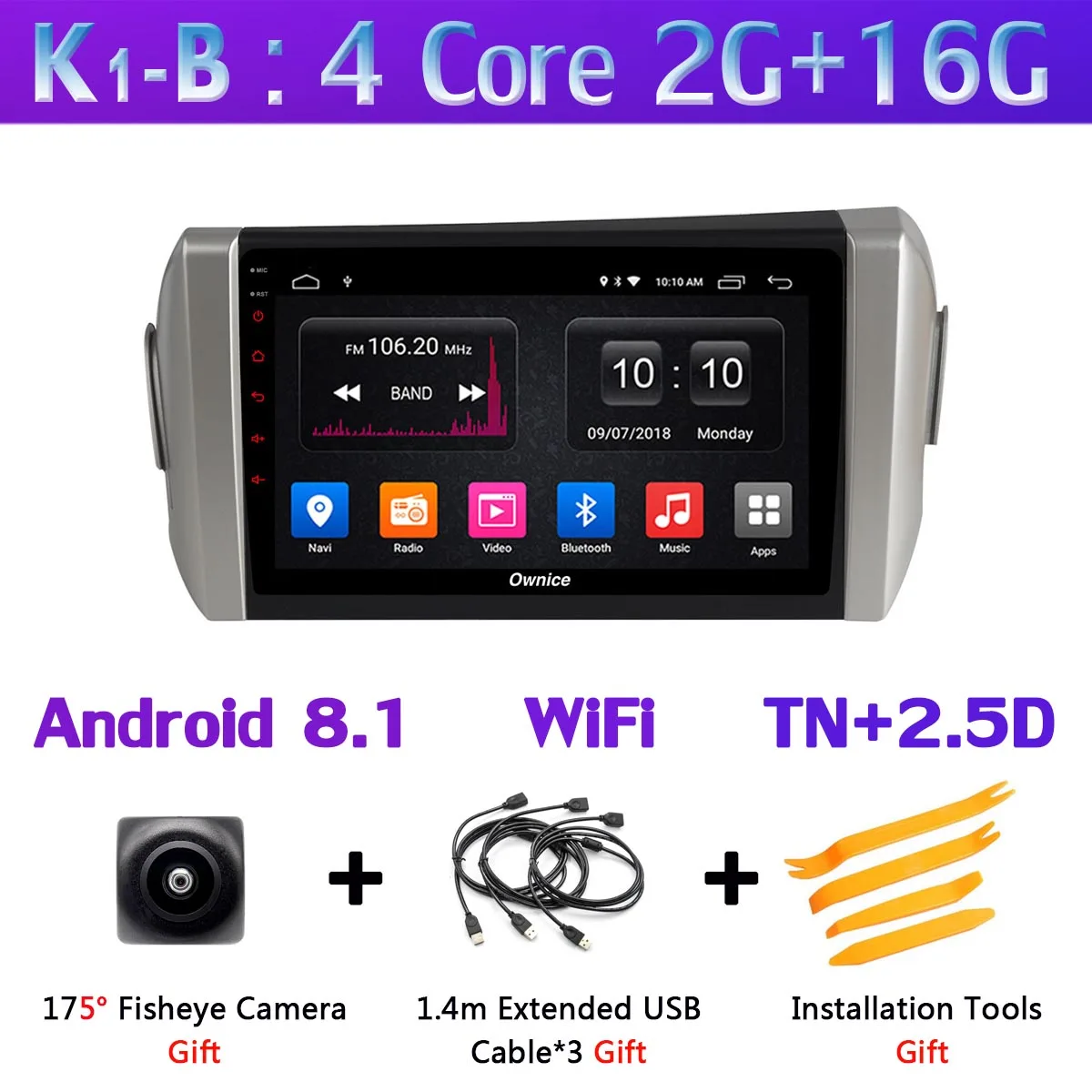 K1-B 360 ° панорамный 4G WiFi Android 9,0 8Core 4G+ 64G Автомобильный мультимедийный плеер gps компактное минирадио CarPlay для Toyota Innova Crystal - Цвет: K1-B