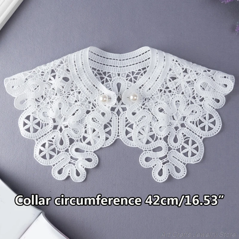 

Korean Style Hollow Out Lapel Fake Collar Shawl Wrap Embroidery Floral Lace Necklace Half Blouse with Pearl Brooch Pin M16 21