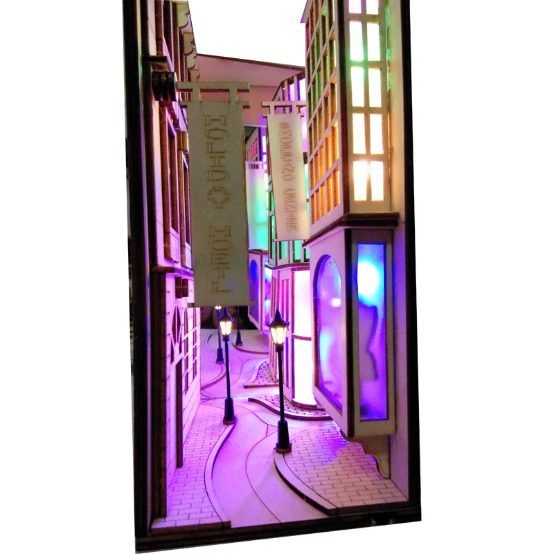 Dropshipping DIY KIT Diagon Street Bookends Alley Wooden Book Nook Art Bustling City Removable Led Bookshelf Gift |