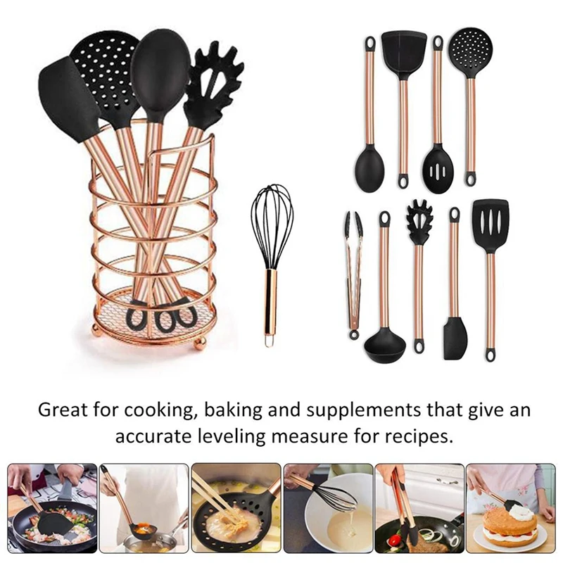 

11Pcs Copper Plated Handle Silicone Gadgets Nonstick Cooking Shovel & 10 Pcs Pearl Deer Napkin Rings Napkin Buckle