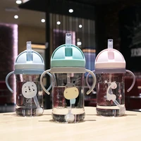 250ml food grade plastic baby feeding cup with straw leak proof cartoon children learn drinking bottle toddler training cups