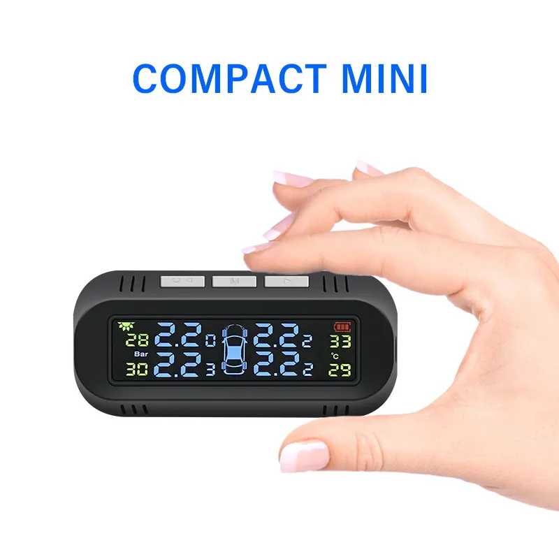 

2021 NEW Style USB + Solar Car TPMS Tire Pressure Monitor System Car Alarm Systems Tire Pressure Warning With 4 External Sensors