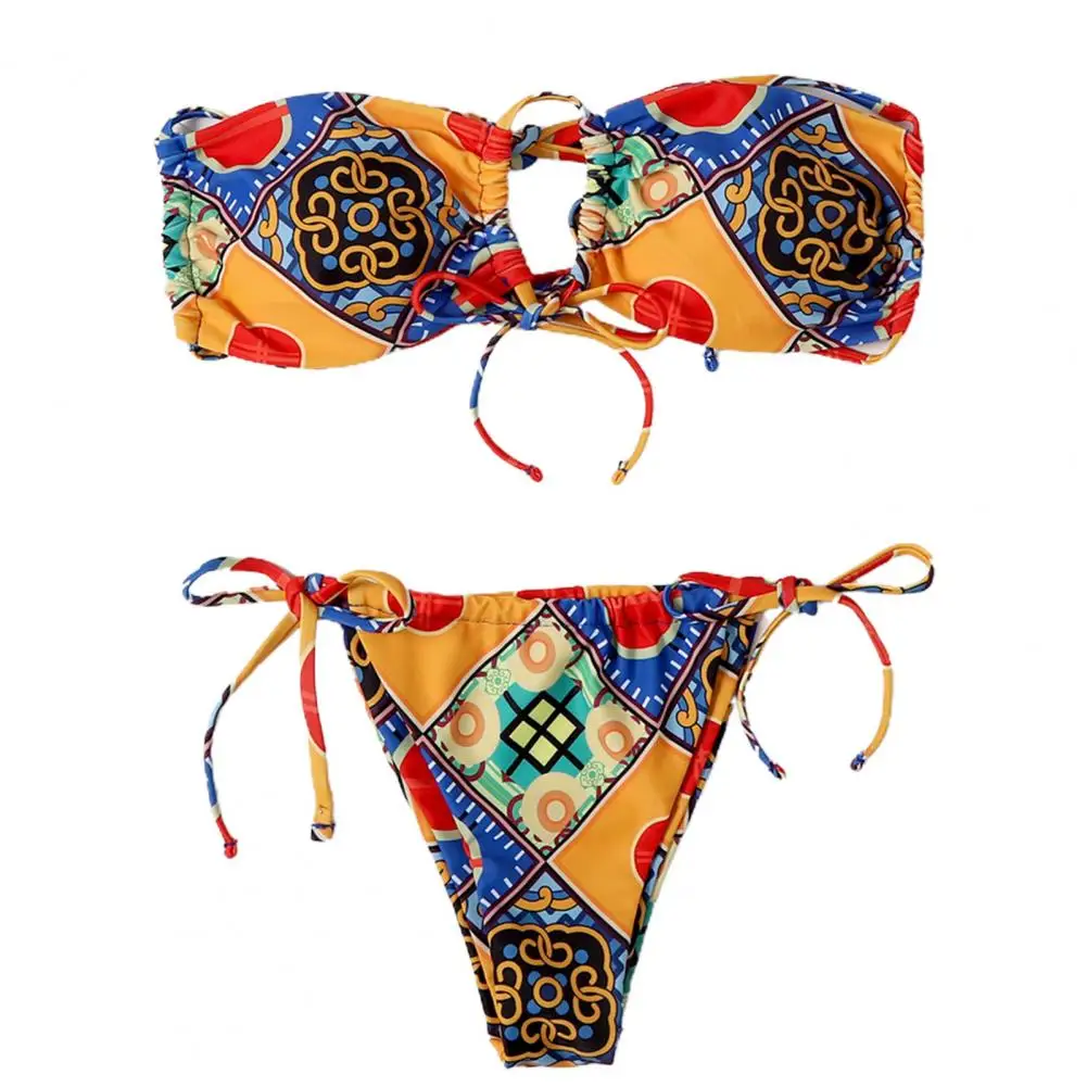 

40%HOT Swimsuit Geometric Print Breathable Polyester Women Mini Thong Beachwear for Beach