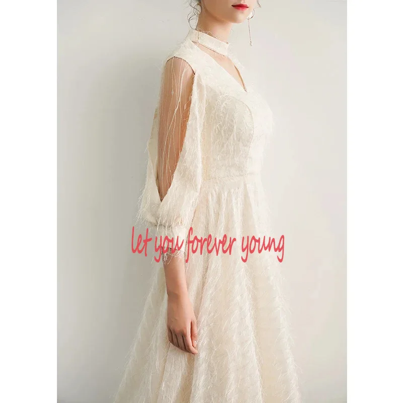 2021 Новое Элегантное Шампанское длинное вечернее платье с v образным вырезом для