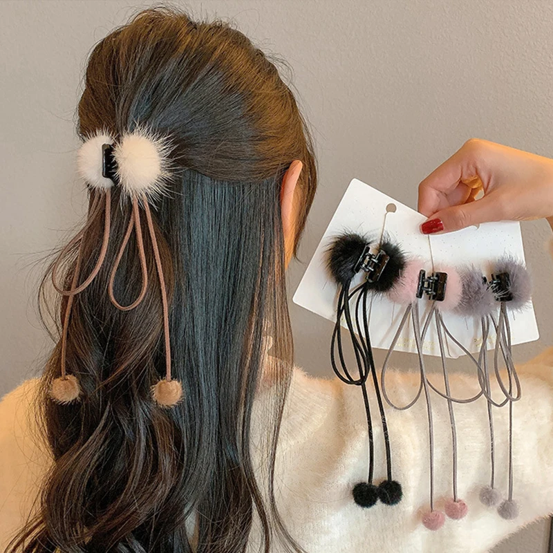 

Plush Tassel Ball Hair Claws For Womens Girls Hairclip Bangs Hairgrips Back Head Top Clips Hairpins Barrette Hair Accessories