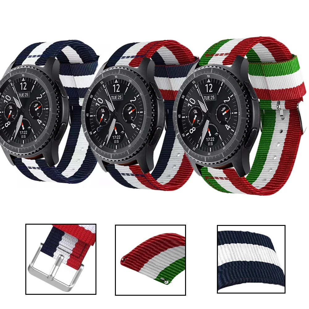 

22 мм ремешок для часов Samsung Galaxy Watch 46mm активный 3 45 мм шестерни S3 классические спортивные парусиновая обувь нейлоновый ремень быстросъемный р...