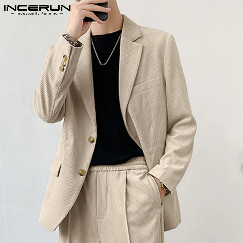 

Мужской вельветовый Блейзер, однотонная уличная одежда на пуговицах, с лацканами и длинным рукавом, осенние куртки 2022, мужские винтажные по...