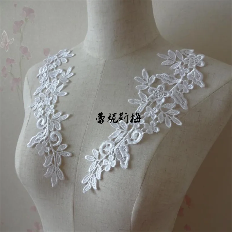 pure white 3 пары/6 шт, 18 цветов, Новое поступление, Золотая Кружевная аппликация в виде цветка для шитья, свадебное украшение, 24,5X8,5 см, BD0258-17 - Цвет: pure white