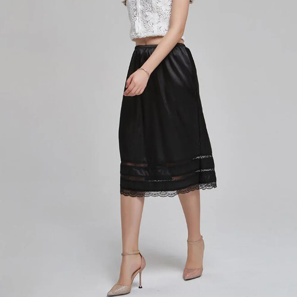 Белая черная Нижняя юбка комбинация женское шелковое нижнее белье с эластичным