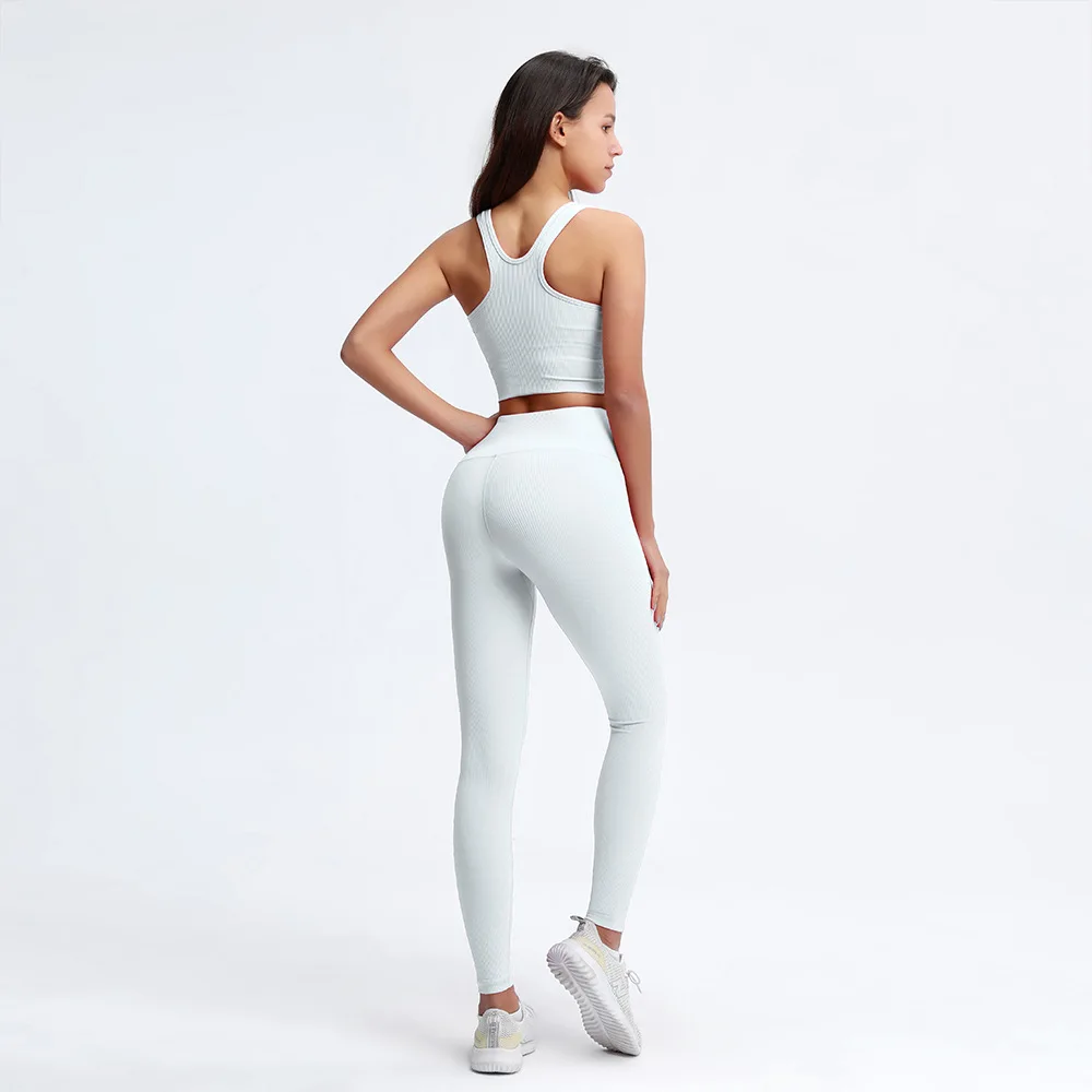 

Stretch Yoga Set Tracksuits 6 Color High Waist Running Leggings Seamless Gym Clothing Fitness Outfits Women Yoga Sportswear