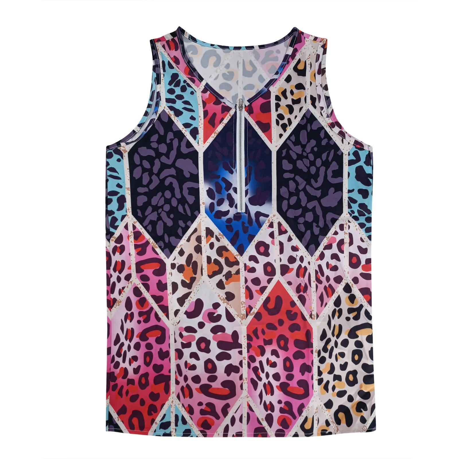 

Vintage Printed Tank Tops Female Casual Zipper Top Summer Sleeveless Blusas Vests Sexy V-neck Tops Women's Tunics Tanks