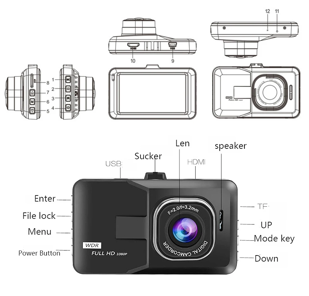 3 0 дюйма 1080P Приборная панель автомобиля DVR камера автомобиль с Full HD камерой