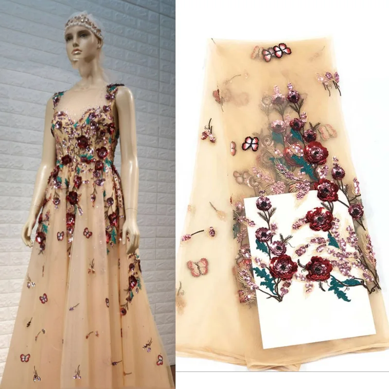 

Real Image A Line Evening Dresses 3D Floral Appliqued Sequins Champagne Prom Dress Belt Formal Pageant Gown Customize Party Wear