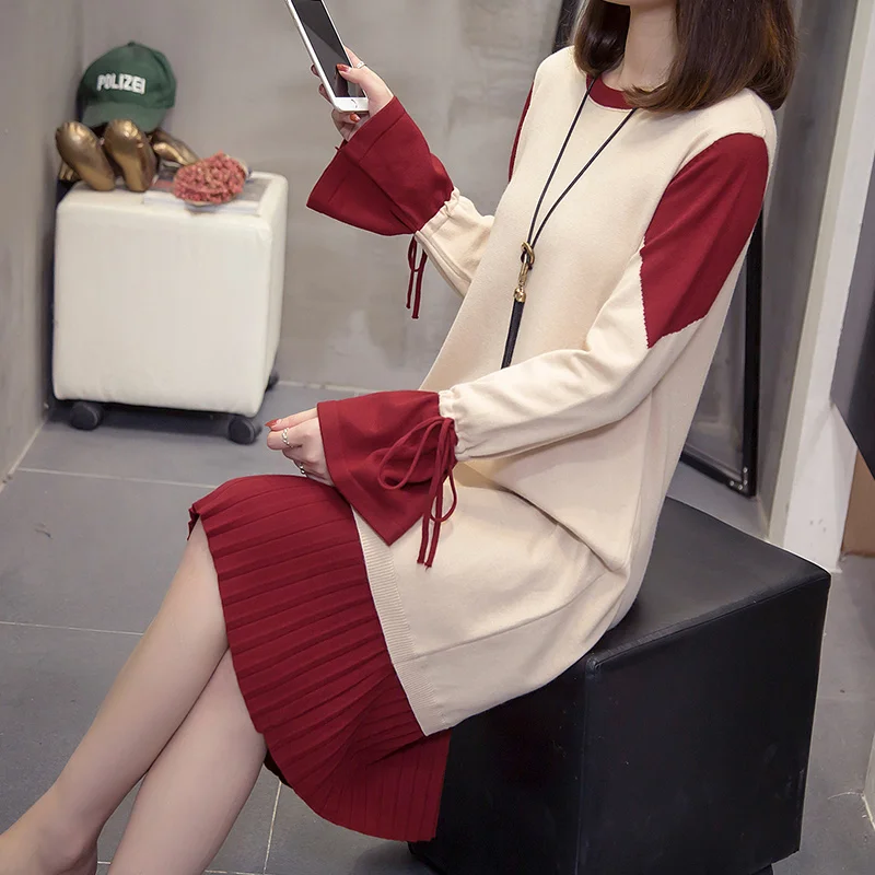 XL 4XL женское трикотажное плиссированное платье большого размера зима 2020 модное