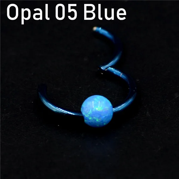 Opal 05 Blue 1 шт. титановая шарнирная Опаловая перегородка кликер носовое кольцо Лабрет губа ушной хрящ спираль серьги гвоздики пирсинг ювелирные изделия 16 г - Окраска металла: Opal 05 Blue
