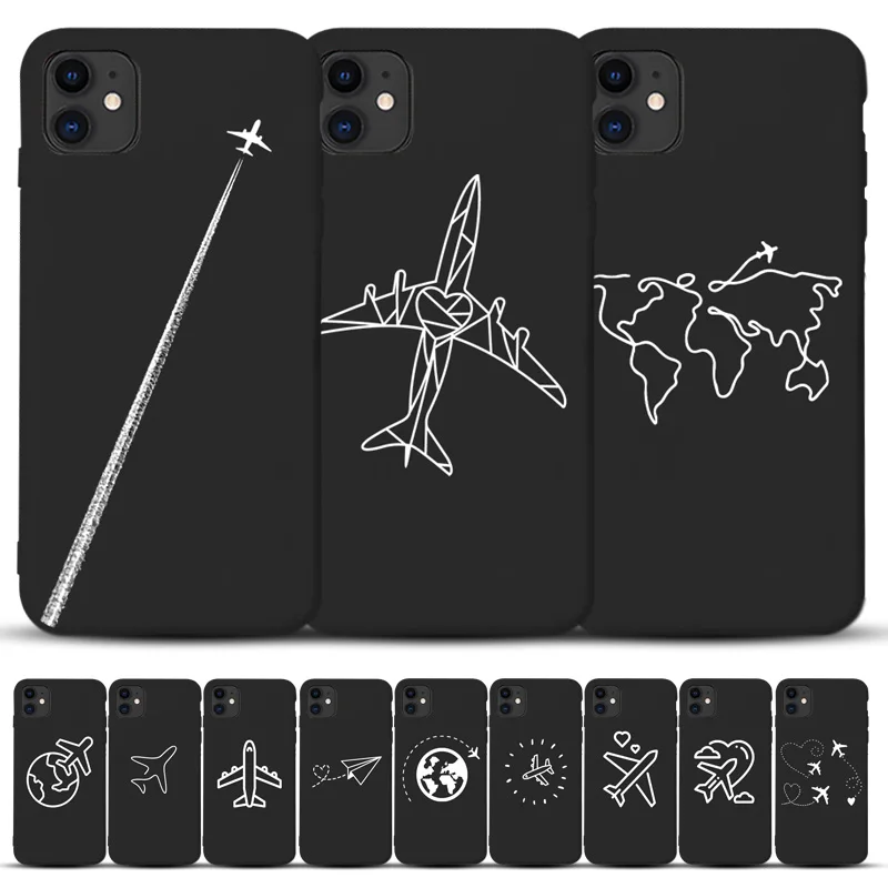 World Map Travel phone Case For iPhone 13 12 11 Pro max XR XS Max X XS Silicone airplane Cover for iPhone 8 7 Plus SE2020