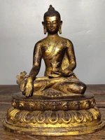 11chinese folk collection bronze cinnabar lacquer medicine buddha sakyamuni lotus terrace sitting buddha enshrine the buddha