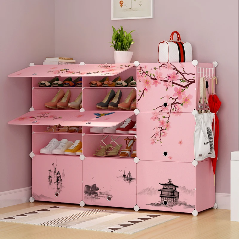 Z розовый простой маленький стеллаж для обуви пластиковый шкаф космическая дверь