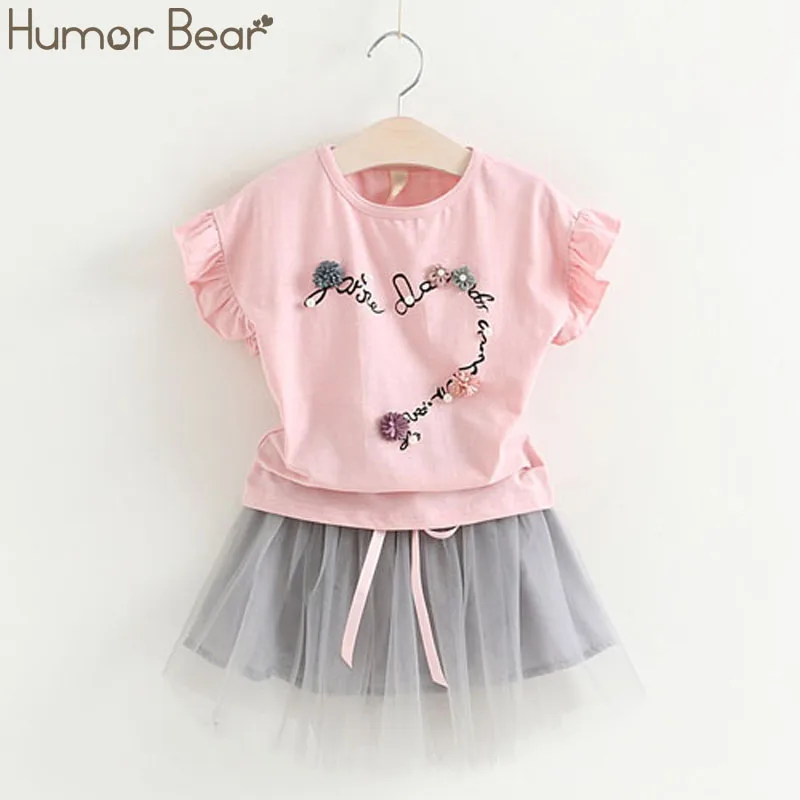 Humor bear/комплекты одежды для девочек Новая летняя Модная стильная футболка со звездами и блестками+ платье комплекты одежды для девочек из 2 предметов детская одежда