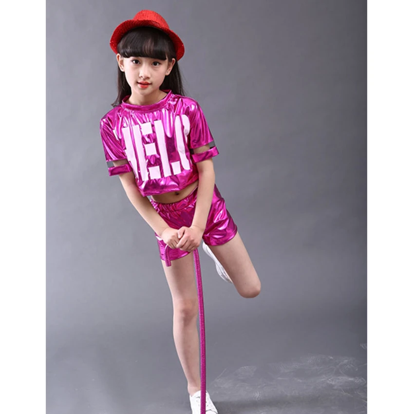 Детский костюм для джазовых танцев блестящий короткий топ и шорты девочек