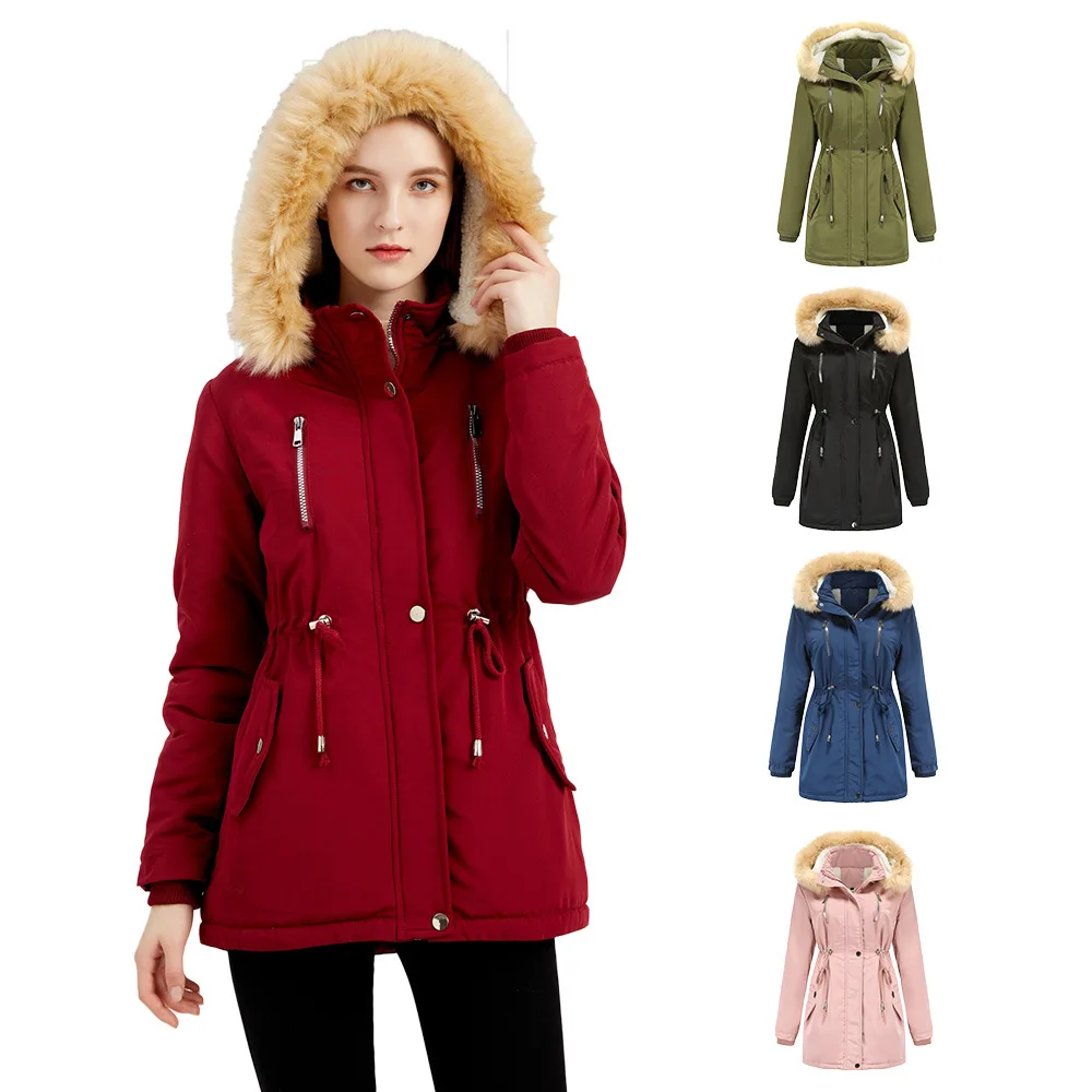 

Зимняя модная женская парка Mandylandy с меховым воротником, куртка с флисовой подкладкой, зимние теплые пальто на молнии с капюшоном, военная ве...