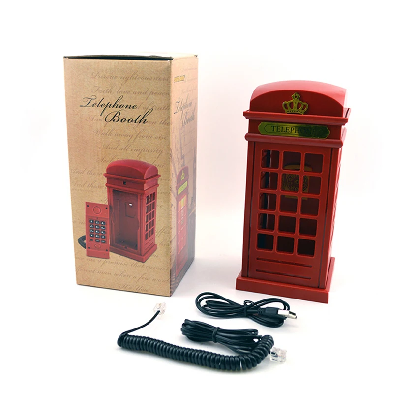 vintage corded phone telephone booth usb charging led night lamp touch sensor table desk landline adjustable brightness free global shipping