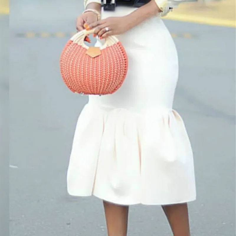 Большой Размеры женские белые Плиссированное юбки Для женщин Русалка Высокая