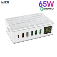 ilepo 65w pd fast charger for iphone12 11 pro cellphones tablet 6 usb for samsung sony huawei digital smart charger station