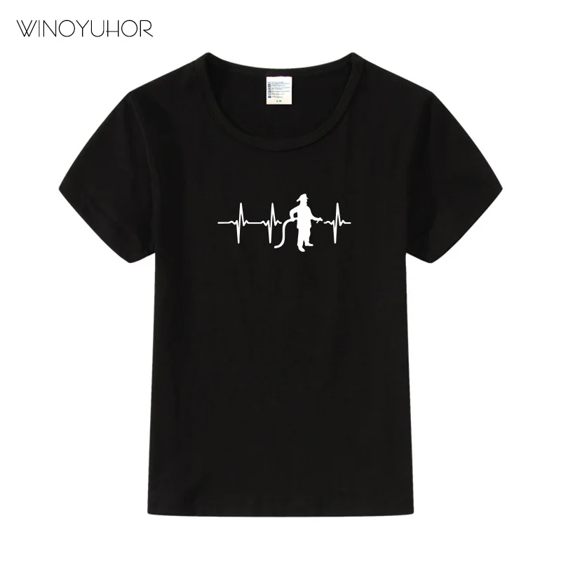 Fireman Firefighter Heartbeat Design T Shirt Kids Boys Girls Kawaii Short Sleeve Tops For Children's Funny O-Neck T-Shirt | Детская