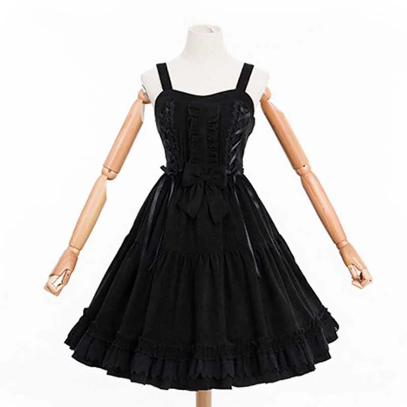 Black Dress Готическое платье в стиле Лолиты, женское винтажное приталенное вельветовое платье с высокой талией и бантом, с накидкой для девушек, большие размеры - Цвет: Black Dress