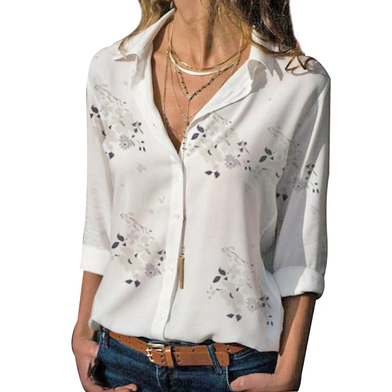 Женские белые рубашки с цветочным принтом 2020 Летняя Повседневная шифоновая