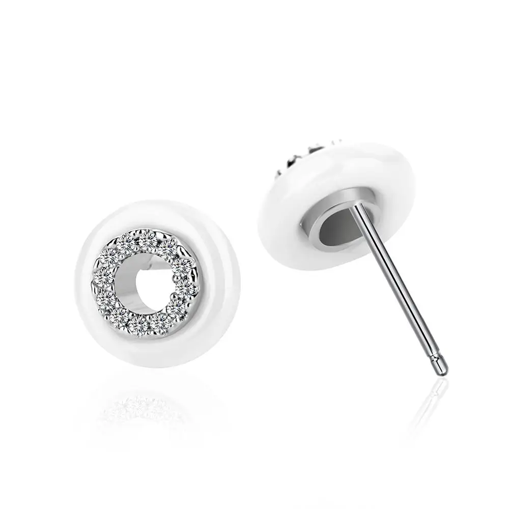 silver and white A HanCheng новые модные маленькие круглые покрытые серебром керамические AAA циркониевые драгоценные камни серьги-гвоздики для женщин ювелирные изделия brincos bijoux - Окраска металла: silver and white A