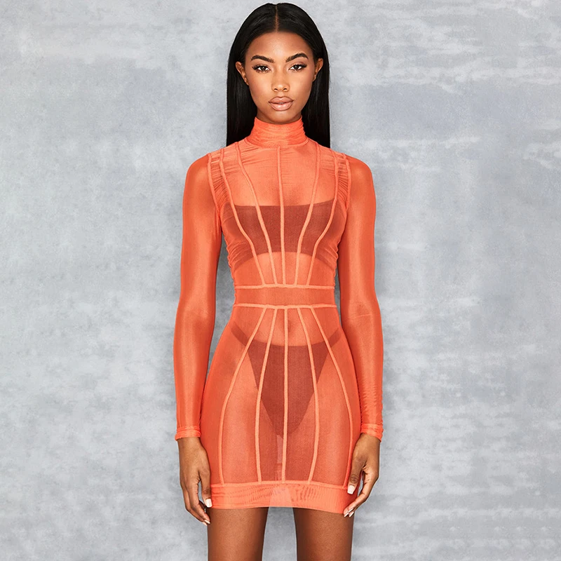 OMSJ 2019 оранжевые летние сетчатые с вырезами высоким вырезом женские обтягивающие