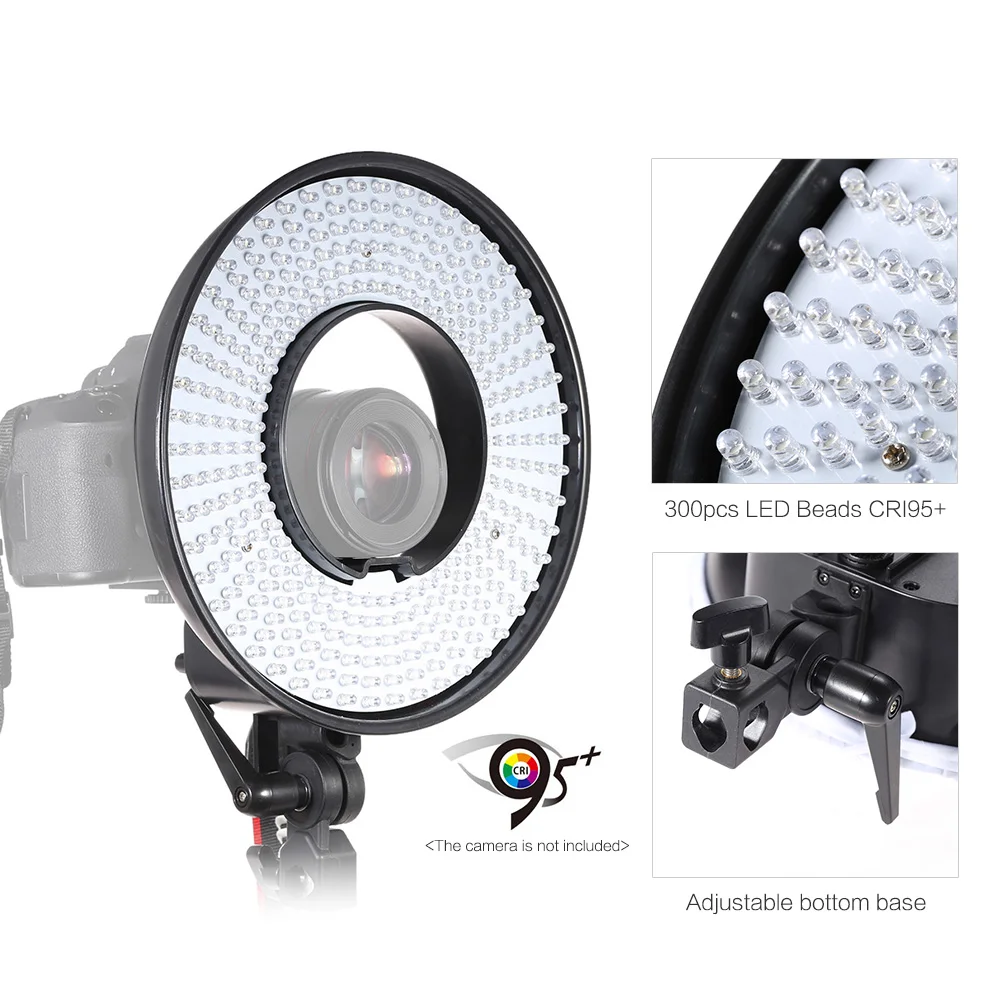 Andoer 300 светодиодный светильник для видео кольцевой селфи фотосъемки камеры