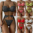 Комплект прозрачного нижнего белья для женщин, модный кружевной прозрачный бюстгальтер, стринги, подвязки, сексуальное нижнее белье, нижнее белье, чувственное женское белье