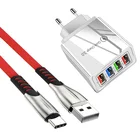 Зарядное устройство USB, 4 порта, QC 3,0, для MOTO K40S, K50S, K51S, K41S, K61S, OPPO Realme 5, 6 Pro, Reno 2, Type-C, 5A, кабель передачи данных для быстрой зарядки