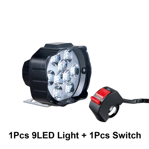1PCS 9LED x Switch Точечный светильник для мотоцикла, головной светильник для скутера, противотуманный Точечный светильник светодиодный для мотоцикла ATV 12 В 6500 К, белый двигатель, рабочая фара для автомобиля DRL - Цвет: 1PCS 9LED x Switch