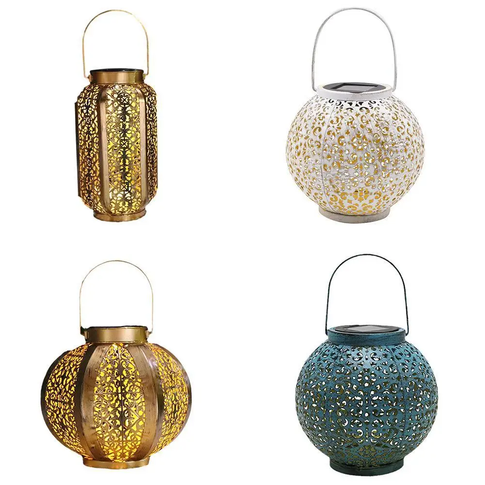 

Waterproof Outdoor European Style Wrought Iron Hollow Lantern Garden Lamp Garden Decoration Portable Hanging Lamp