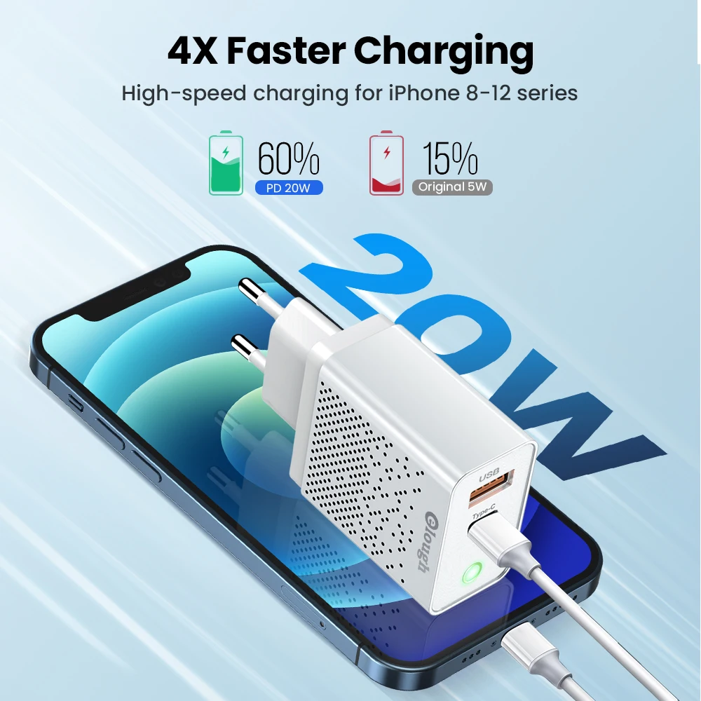 Elough 20W USB C Charger Quick Charge 3.0 Fast Charging For iPhone 13 12 11 Pro Max iPad Xiaomi Samsung PD Phone Charger Type c
