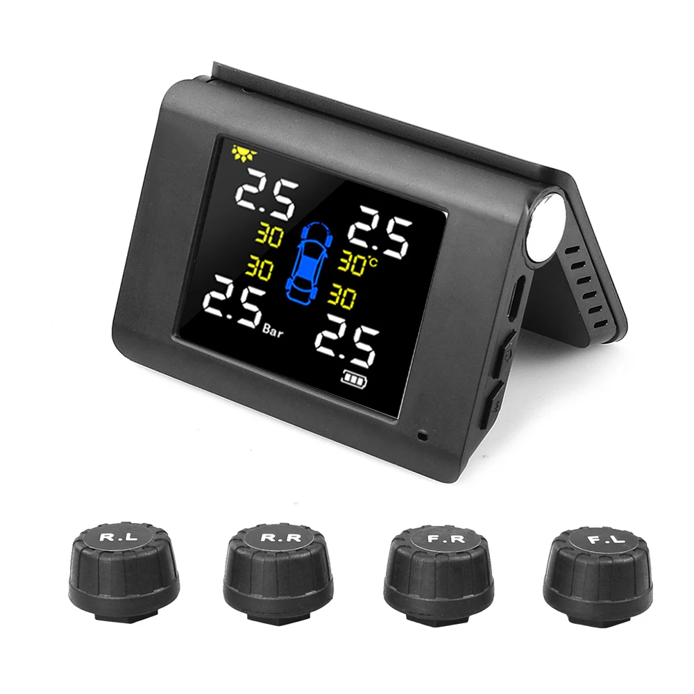 2021 Newest TPMS 90 Degree Folding Car Tire Pressure Alarm Monitor / Temperature with 4pcs Sensors |