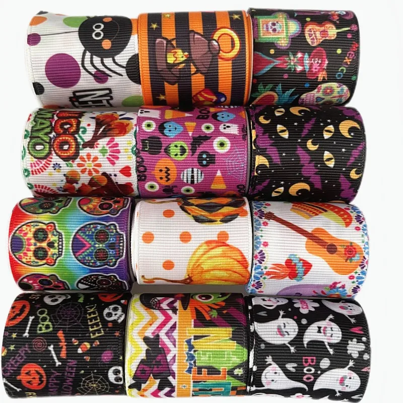 

38 мм 12 ярдов/партия корсажная лента с принтом на Хэллоуин, аксессуары для волос ручной работы, материал свадебный подарок