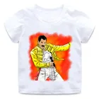 Футболка для мальчиков и девочек, футболка с принтом рок-группы FREDDIE MERCURY Queen, Детская забавная одежда, детская летняя белая короткая футболка