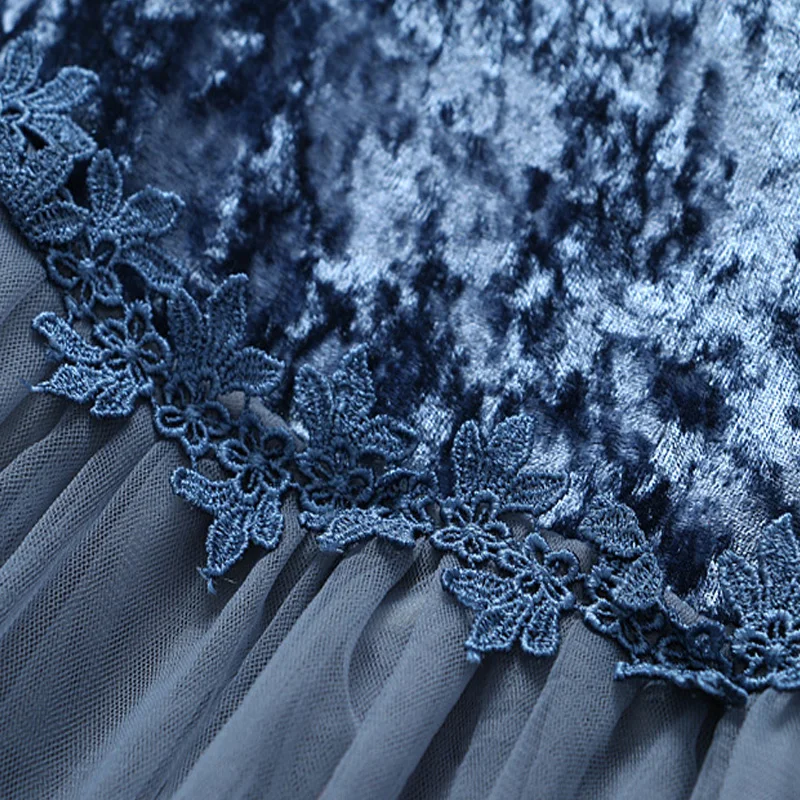 Осенне-зимнее платье для девочек Однотонное бархатное с длинными рукавами и