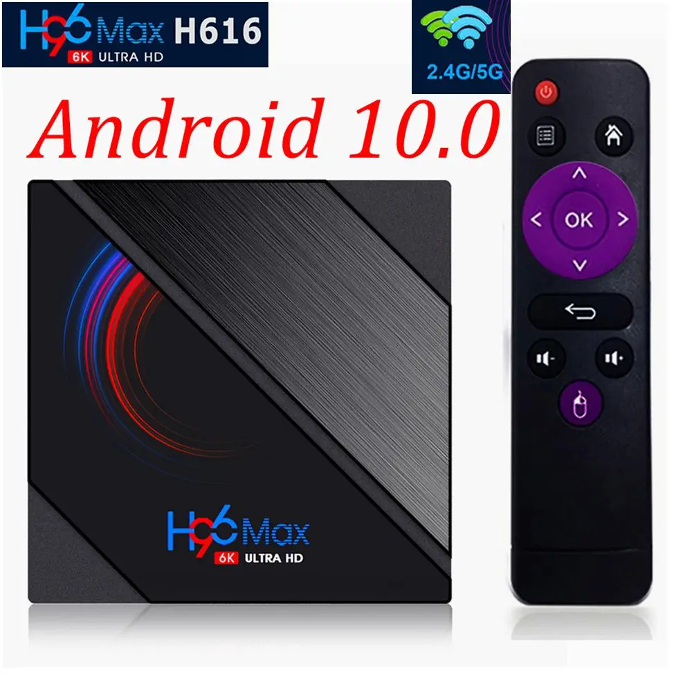 

H96 Max Android 10 TV Box Allwinner H616 Quad Core 4GB 32GB 64GB 2.4G&5G Dual Wifi BT 4.0 6K Ultra HD Smart Media Player