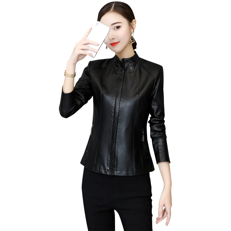 

JCHB 2021 Autumn and New Spring Leather small leather jacket women's short coat Korean style slim fit large size leather