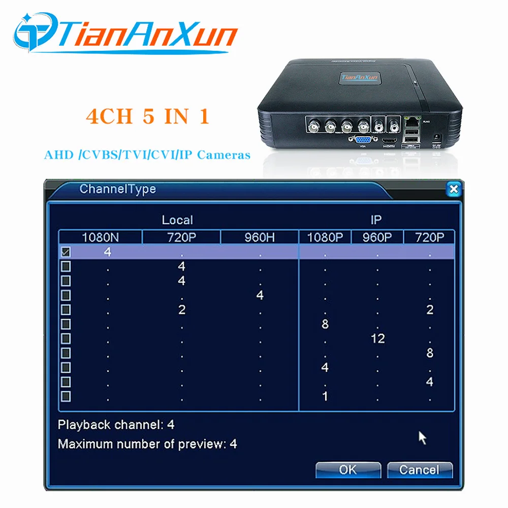 Tiananxun H.264 ahd DVR 8ch видеорегистратор системы видеонаблюдения 4Ch CCTV охранная система