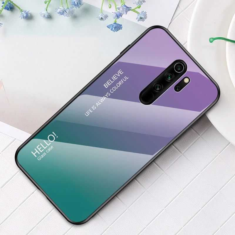 Фиолетовый Для Xiaomi Redmi Note 8 Pro Чехол из закаленного стекла роскошный градиентный Мягкий силиконовый чехол-рамка для Xiomi Redmi Note 8 Plus чехол для телефона - Цвет: Фиолетовый