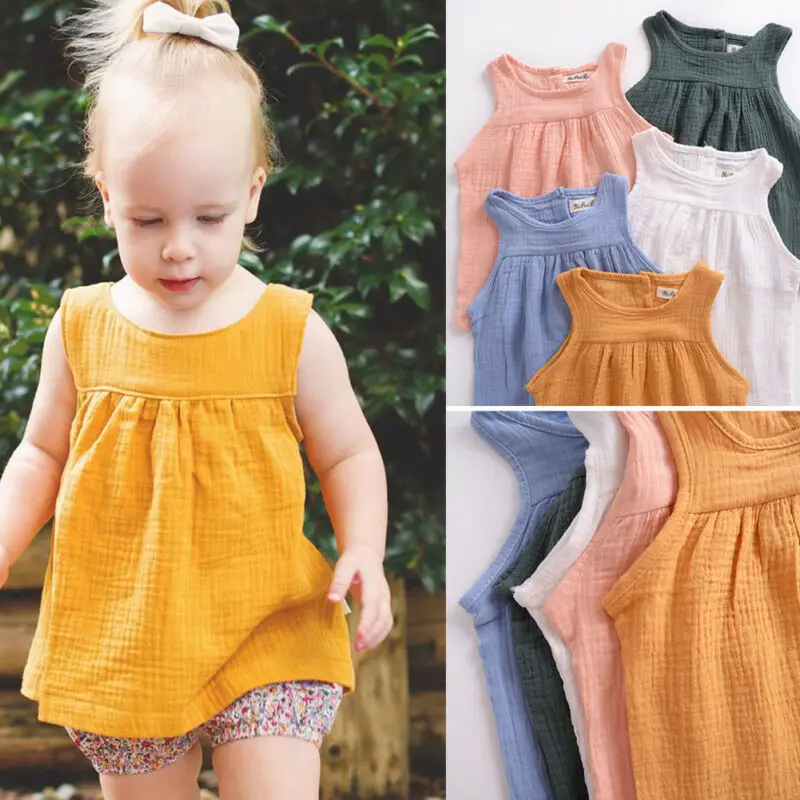 2020 Solid Color Girls Princess Dress Kids Baby Party Cotton Tank Tutu Shirt Dresses | Детская одежда и обувь