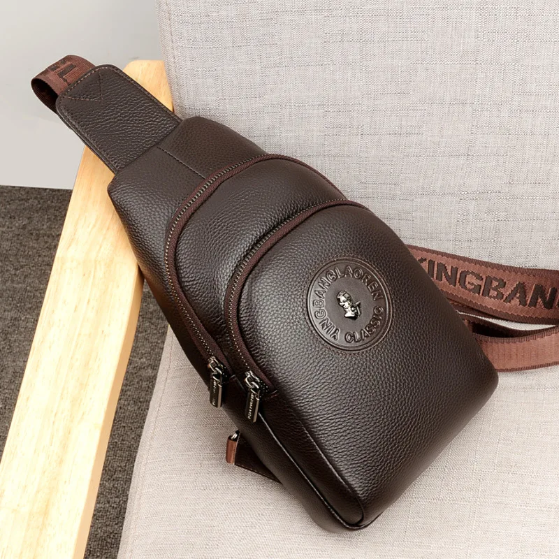 Мужская нагрудная сумка из воловьей кожи Мягкая Повседневная Сумочка на плечо