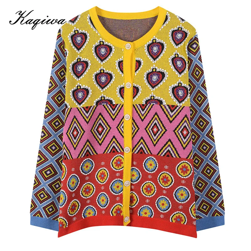 2020 Autumn winter heavy industry hand embroidered nail bead round neck long sleeve knitted cardigan retro women's sweater B-138 |